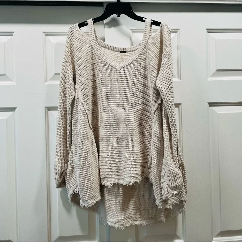 Free People Ivory Moonshine Cold Shoulder Sweater Size M